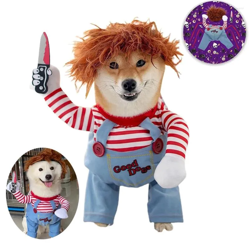 Vestuário para cães Halloween Trajes Mortal Pet Chucky Boneca Engraçada Dress Up Gatos Assustadores e Assustadores Custome Roupas para Cães Pequenos