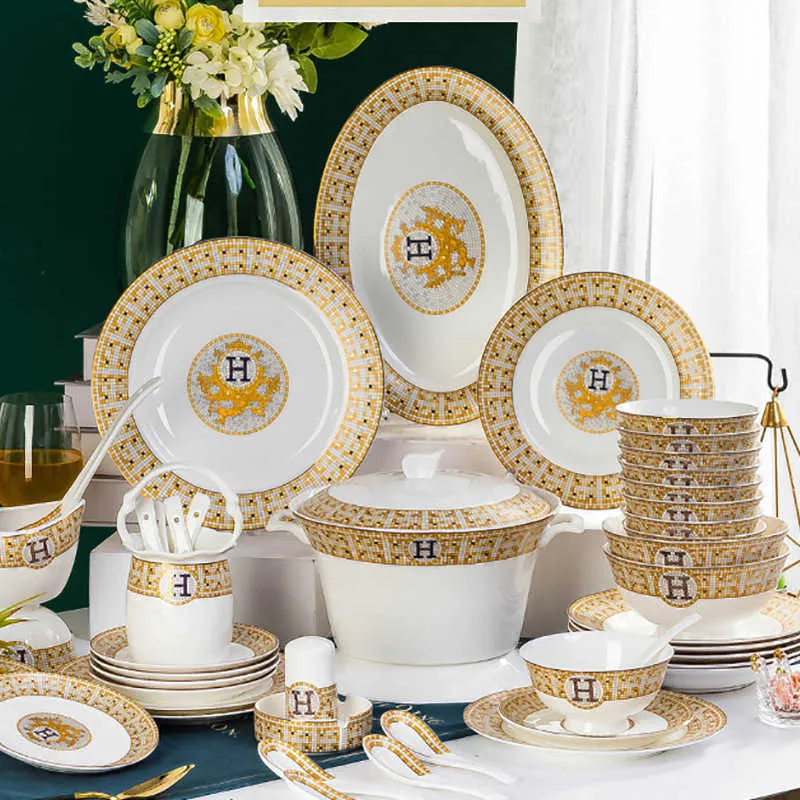 Premium Jingdezhen Bone China Dinnerware Set - Elegant Mosaic Design ...