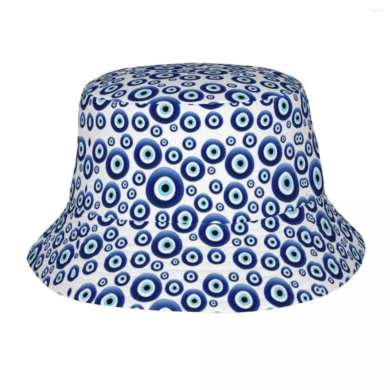 Berets Street Mediterrâneo Evil Eye Bucket Chapéu Homens Mulheres Esportes Azul Nazar Amuleto Padrão Boho Pesca Primavera Piquenique Headwear