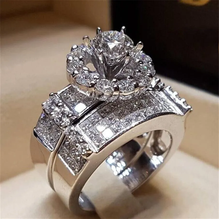 Classic Romantic Promise Ring Set 925 Sterling Silver Diamond Engagement Wedding Band Rings for Women Men smycken gåva323a