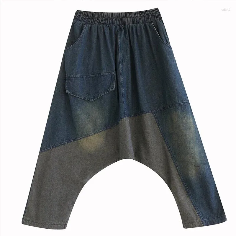 Kvinnors jeans baggy kvinnor hög midja denim tvärbyxor hip hop punk stil sagging cowboy stor storlek låg droppe crotch lastbyxor