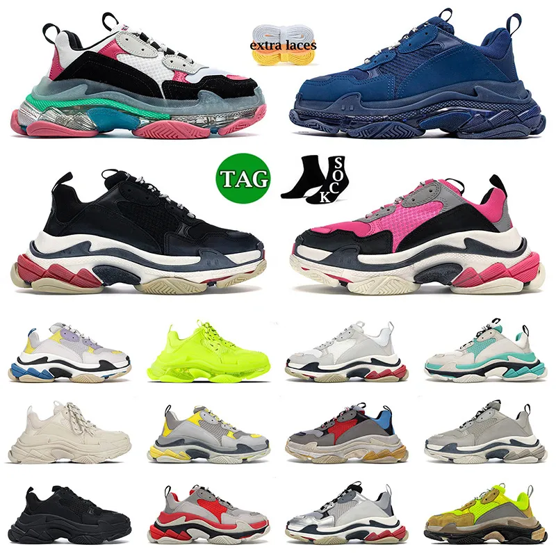 Top Triple S Sneaker Designer Sapatos Casuais Homens Mulheres Paris 17FW Triplos Preto Branco Rosa Azul Vermelho Verde Neon Amarelo Clear Sole Loafer Treinadores de Plataforma de Luxo 36-45