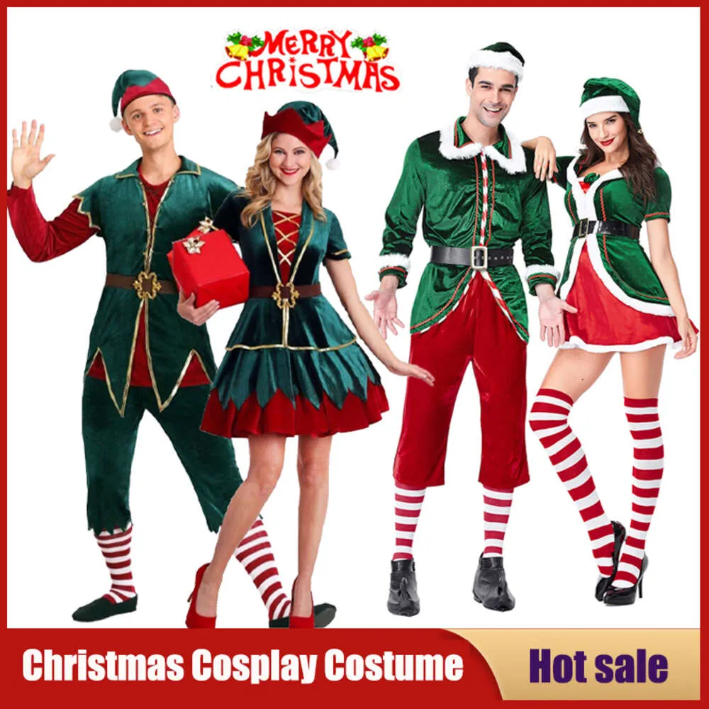 Cosplay Costume de Cosplay du père noël, fête de carnaval de noël, femme verte, homme, Couple, spectacle sur scène, accessoires Photo, vêtements, robe de noël