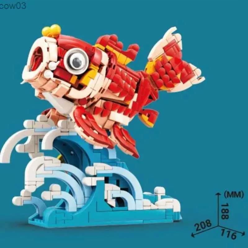 Blocs Lucky Fish – blocs de construction compatibles avec poisson porte-bonheur, produit porte-bonheur de Style chinois, décoration chinoise, jouet assemblé, cadeau pour garçons et filles R231020