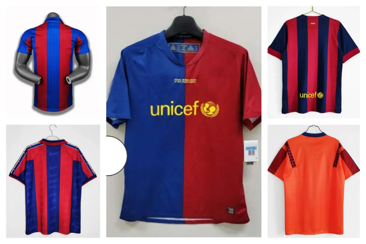 Fußball-Trikot-Finale Retro 96 97 98 99 08 09 10 11 12 15 18 19 RONALDINHO RIVALDO Iniesta maillot de foot Ibrahimovic Eto'o Kluivert BarcelonaS RONALDO XAVI SUAREZ