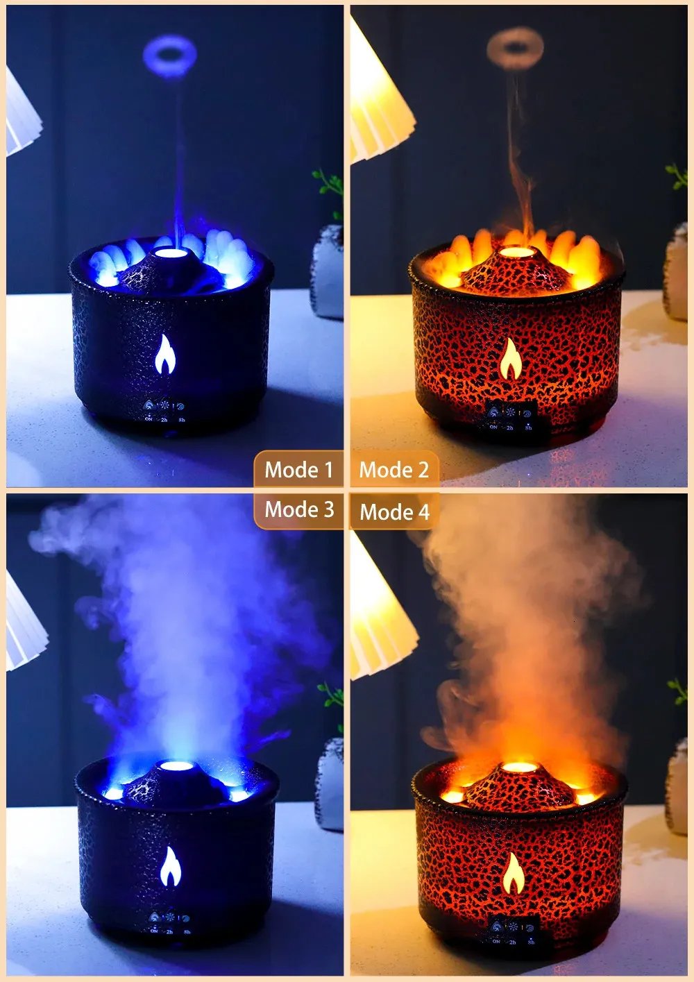 Humidificateur volcanique, diffuseur d'huiles essentielles pour la maison,  diffuseur de flamme de méduse 450ml, 2