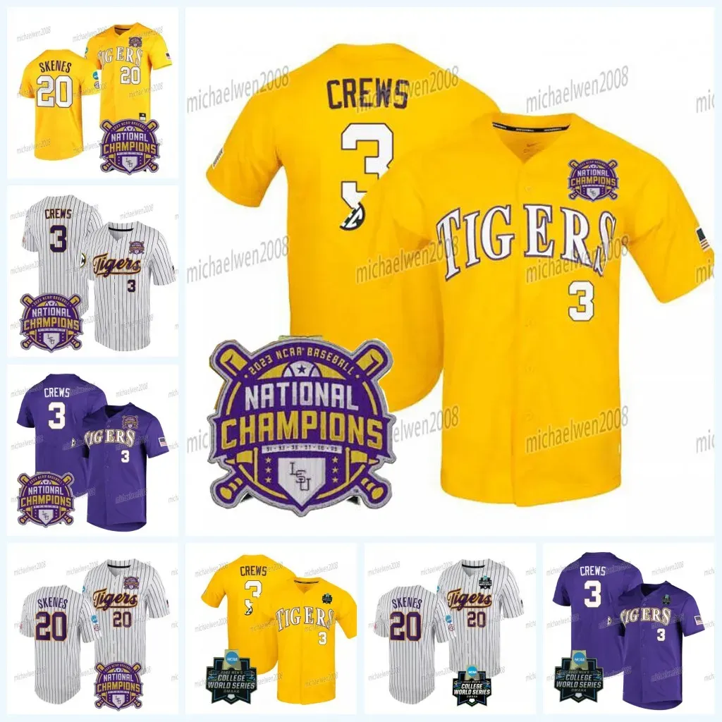 Dylan Crews 2023 CWS Champions LSU Tigers Maillot de baseball Tre Morgan Thompson Blanc Paul Skenes Ty Floyd Thatcher Hurd Garrett Edwards Guidr