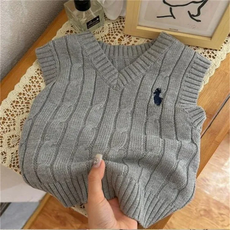 Ny stil barn baby tröja höst vinter pojkar flickor varm väst v hals stickning ärmlös pullover maistcoat toppar mode barn kläder