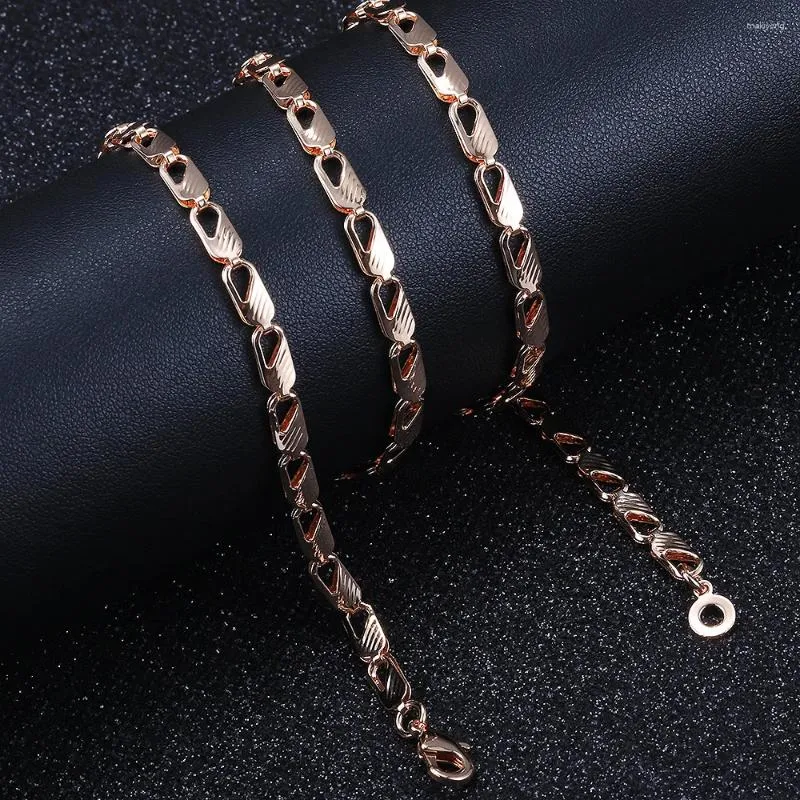 Kedjor 585 Rose Gold Color Necklace For Women Girls Rectangle Link Chain SMycken Partihandel Drop 5mm 20/24 tum LCN54