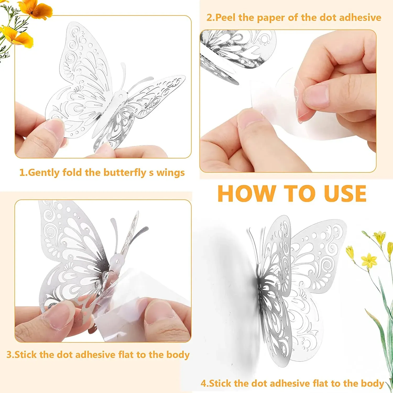 Wall Stickers: Fashion 3D Hollow Butterfly Creative Sticker For Diy ...