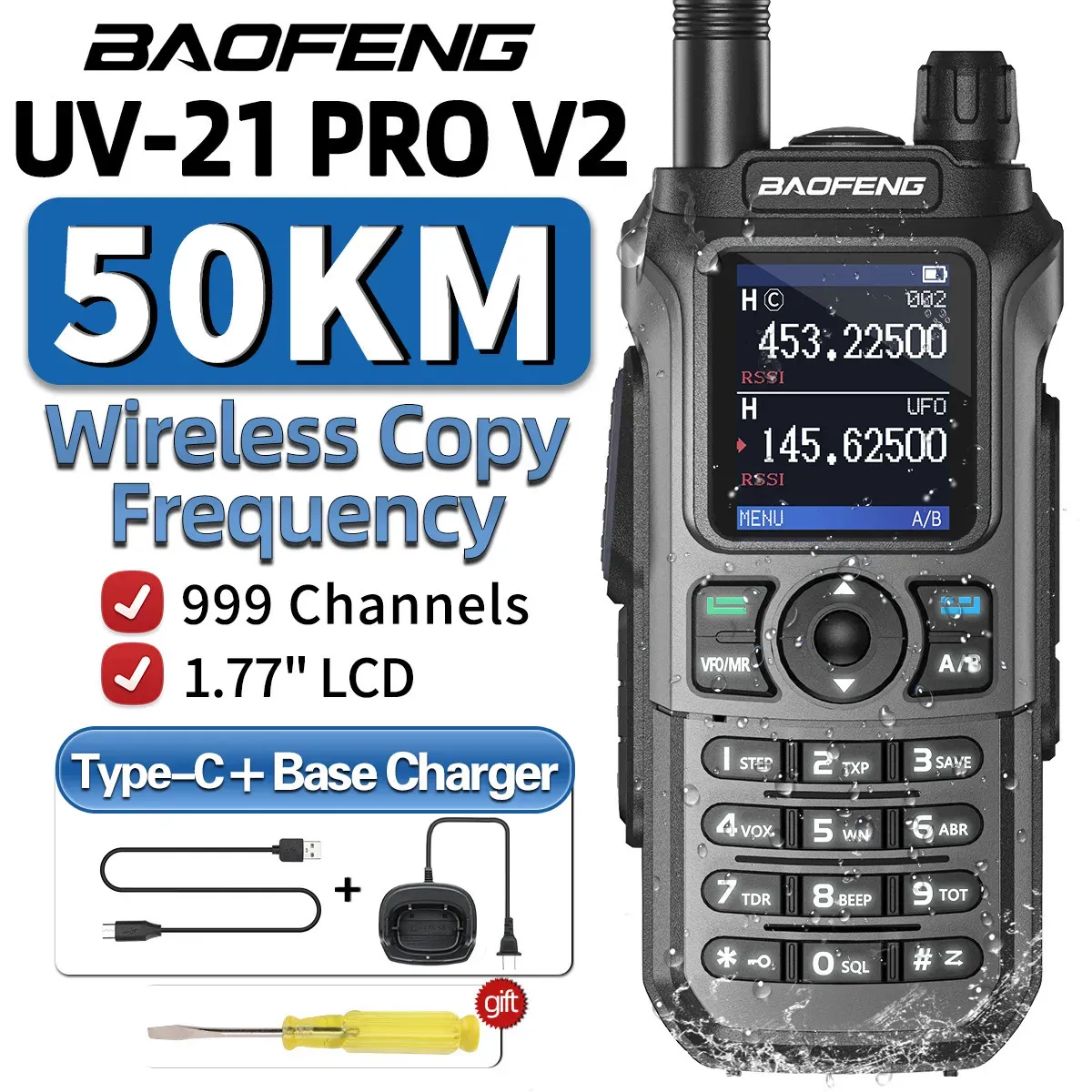 Walkie Talkie Baofeng UV 21 PRO V2 Wireless Copy Frequency 16 KM Long Range TYPE C Two Way Radio Ham CB UV 5R UV 17 231019