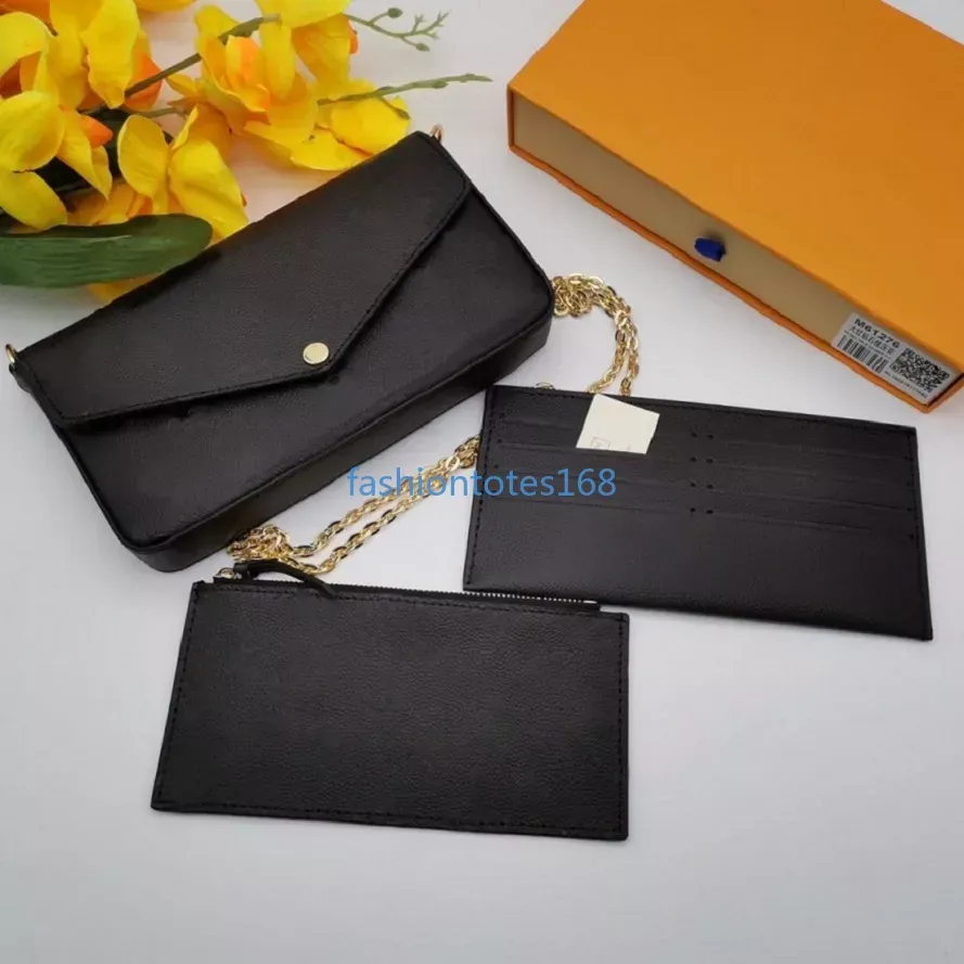 Projektanci luksurysów torby klapy torebki torebki torebki mono drukująca torba crossbody multi pochette felicie łańcuchowe ramiona portfel z pudełkiem 5 colors m61276