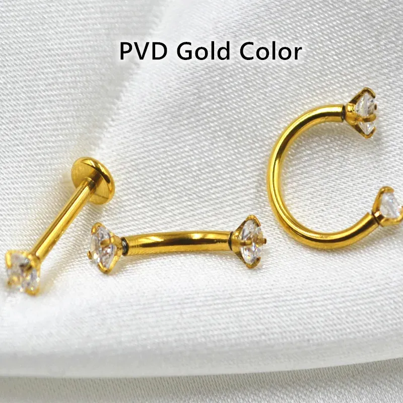 Stud Lot50pcs 16GX8X3mm Vücut Takı Piercing -Ond CZ Dudak Labret Halk Halk Halk Sarmallı Çubuk Dudak Kaş Delme At Nalı Halkası 231020