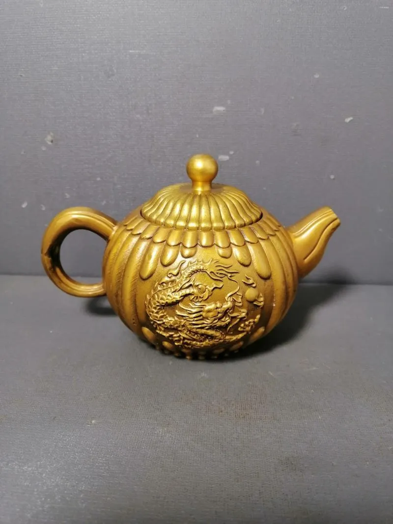 Бутылки Старая Коллекция Китайский Латунный Чайник Статуя Дракона Ручной Работы