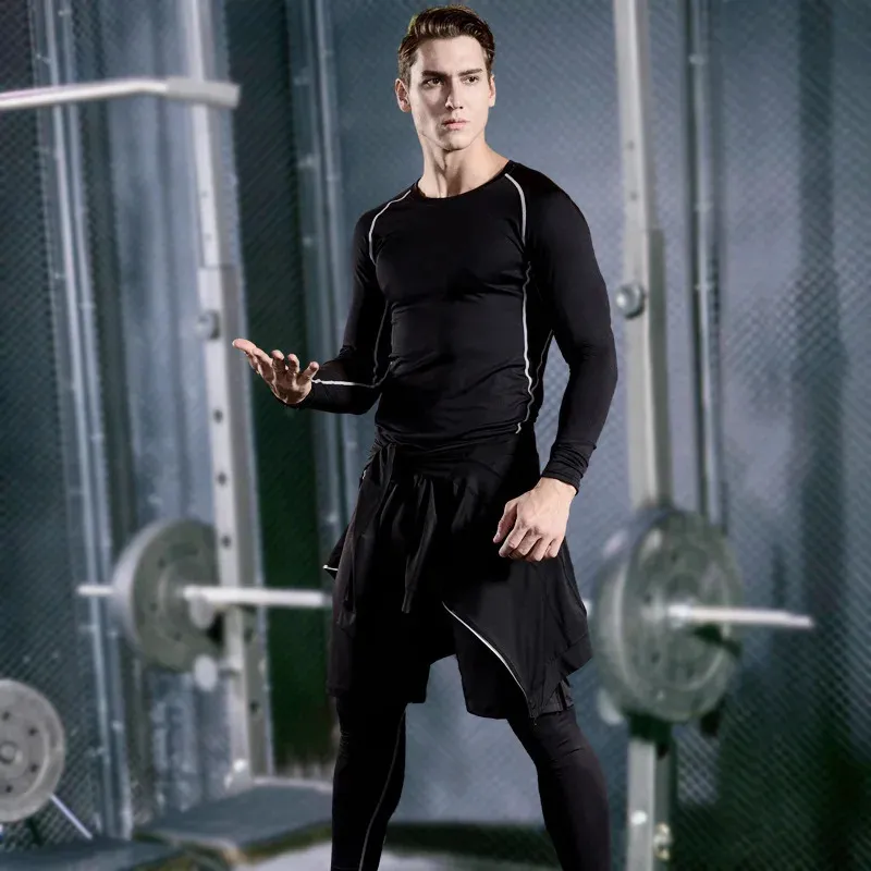 Mens Quick Dry Compression Running Clothes Set Gym Tights And