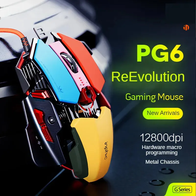 Mäuse PG6 Computermaus, USB-Kabel, Gaming-Mäuse, RGB-Stille Maus, 5500 DPI, mechanische Maus mit 9 Tasten, für PC, Laptop, Pro, Gamer, 231020