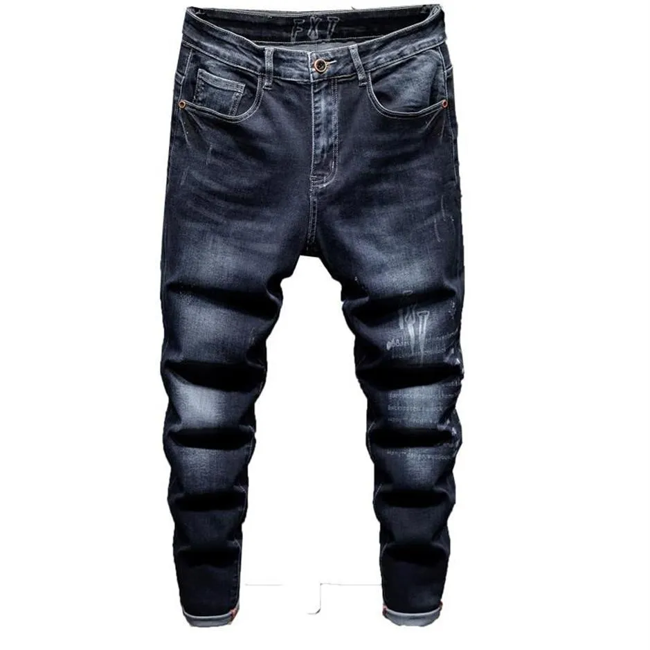 Mäns jeans voreloce klassisk trendbrevtryck denim harem byxor 2021 vårvarumärke bomull stretch ungdom mode avsmalnande316s