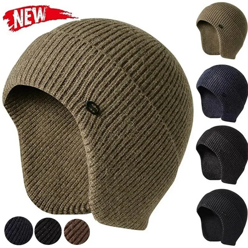 Szerokie brzegowe czapki ochrona uszu Winter Earmuff Cap Mens Outdoor dzianin kapelusz ciepłe czaszki czapki unisex wiatroodporne flapy maski 231020