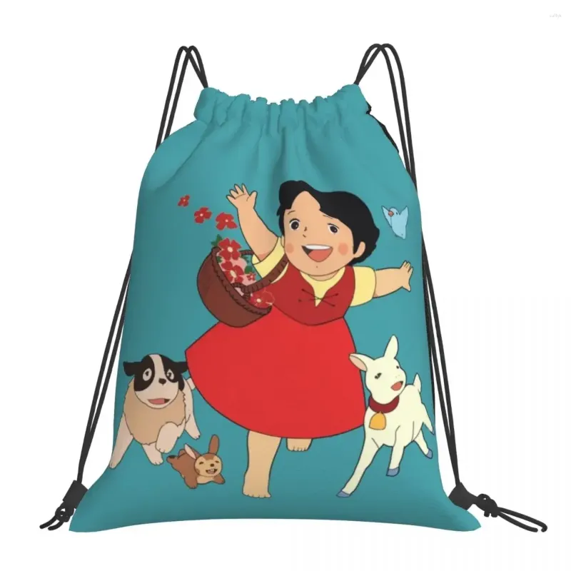 Rucksack „Heidi The Girl From Alps“-Rucksäcke, modisch, tragbar, mit Kordelzug, Bündel, Tasche, Schuhe, Tasche, Buch für Reisen