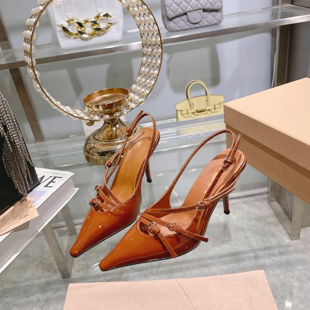 Patent Leather High Heel Slingback with Diamond Straps