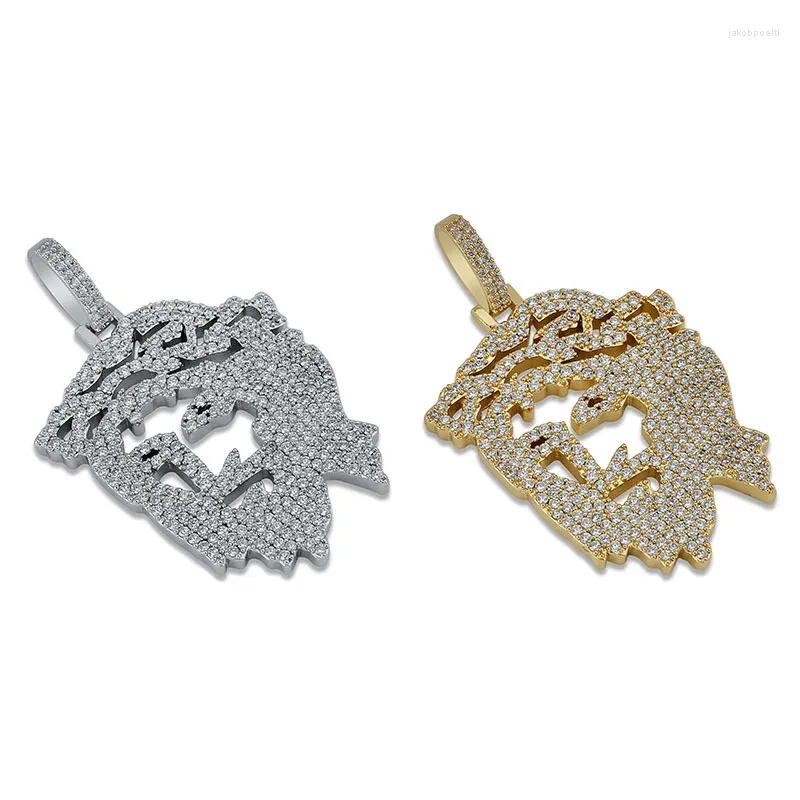 Pendentif Colliers Zircone Cubique Pavé Glacé Bling Creux Jésus Pièce Pendentifs Collier Pour Hommes Hip Hop Rappeur Bijoux Or Argent