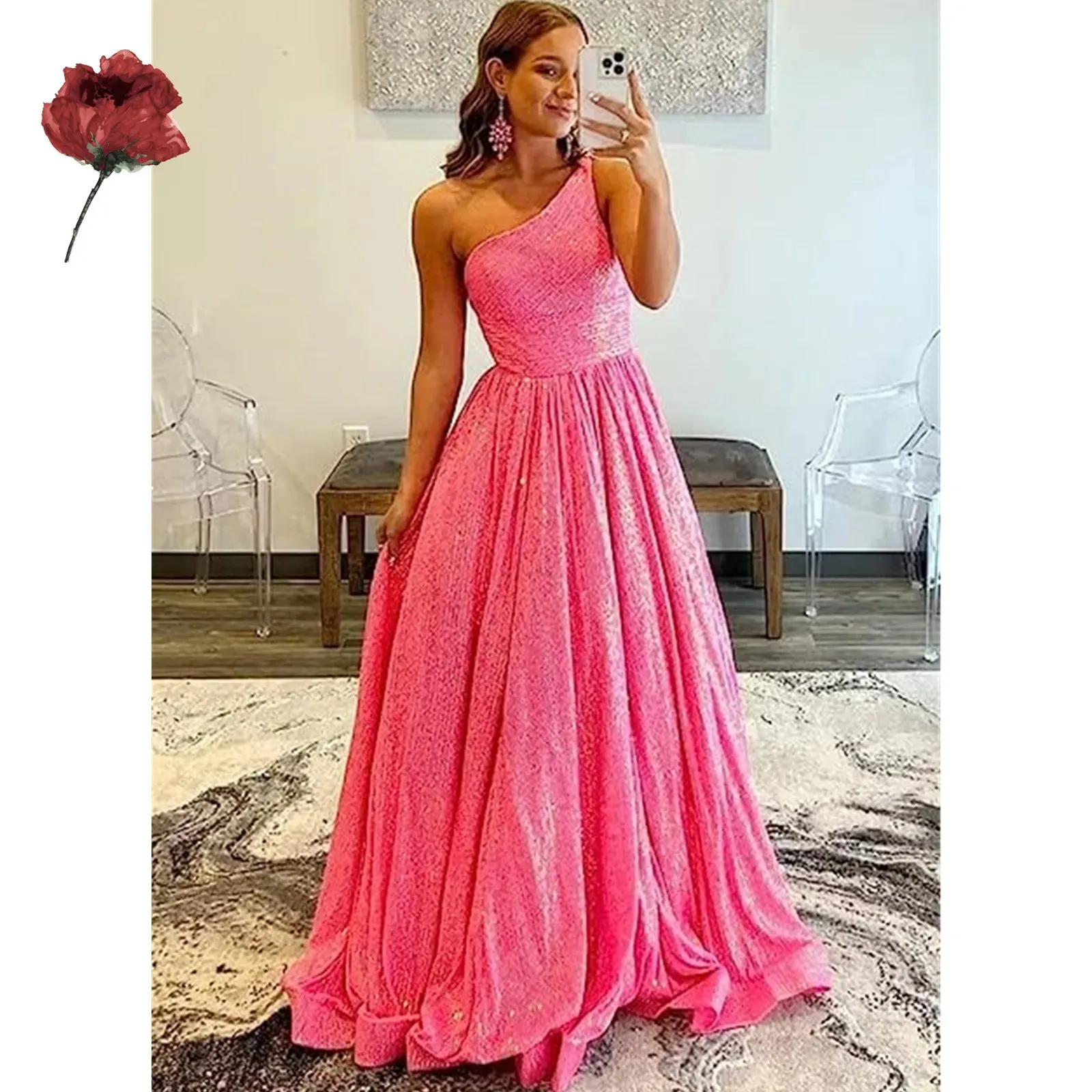 Pailletten Glitzer Arabisch Prom Kleid Flecken eine Schulter Special OCNS Abendkleider maßgeschneiderte Vestidos de Novia