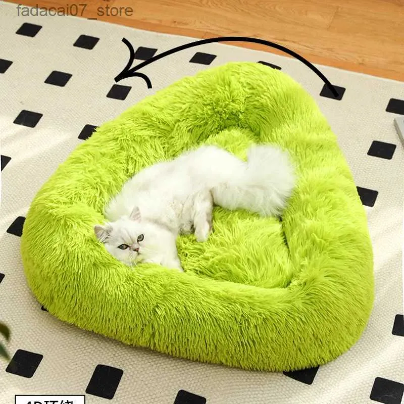 2023 Warm Triangle Cat Bed Green With Long Plush Pet Mats For Deep