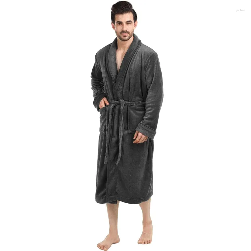 Pijamas masculinos Luxuoso Mens Shawl Collar Fleece Bathrobe Spa Robe Engrossado Flanela Camisola Outono Inverno One-Peça Pijamas Home Wear