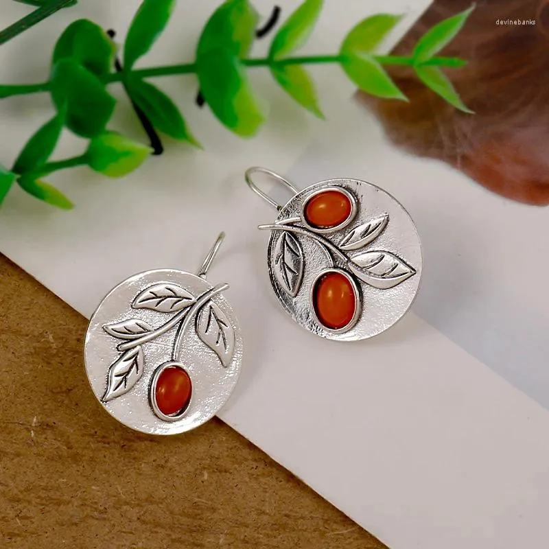 Boucles d'oreilles pendantes Vintage fleur rouge gemme bijoux de Style ethnique simples et polyvalents