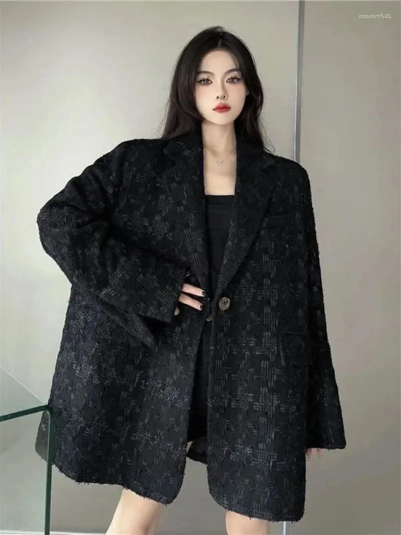Costumes pour femmes Insozkdg Black Suit Coat Automne 2023 American Retro Design Détendu Polyvalent Casual Streetwear Oversize Femmes Blazer