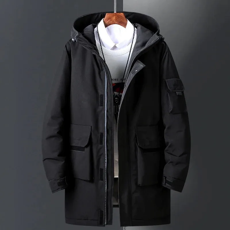 Coletes masculinos branco para baixo jaqueta homens inverno grosso quente longo parkas casaco com capuz casaco à prova de vento 20 graus jaquetas de neve doudoune homme 231020