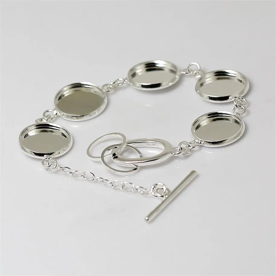 Beadsnice pulsera bandejas en blanco po redondo en blanco de latón con cinco biseles para resina redonda de 14 mm o cabujón ID 12141205Q
