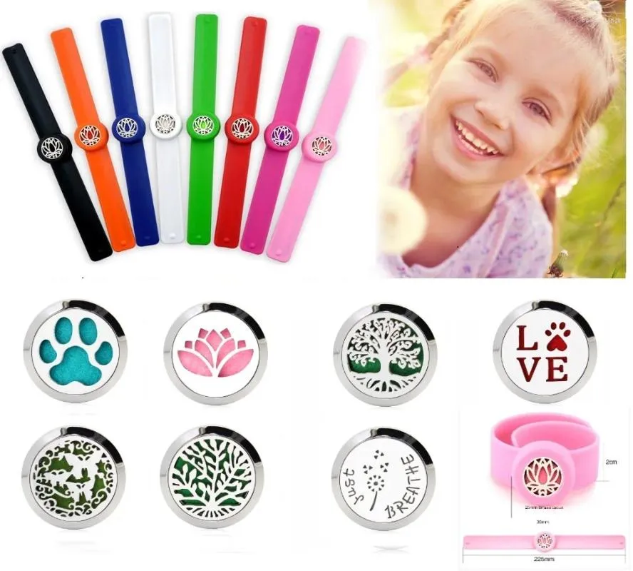 Charm Bracelets Kids Essential Oil Diffuser Bracelet Silicone Slap Wristband Children 25mm Locket Bangle10pcs Free Pads