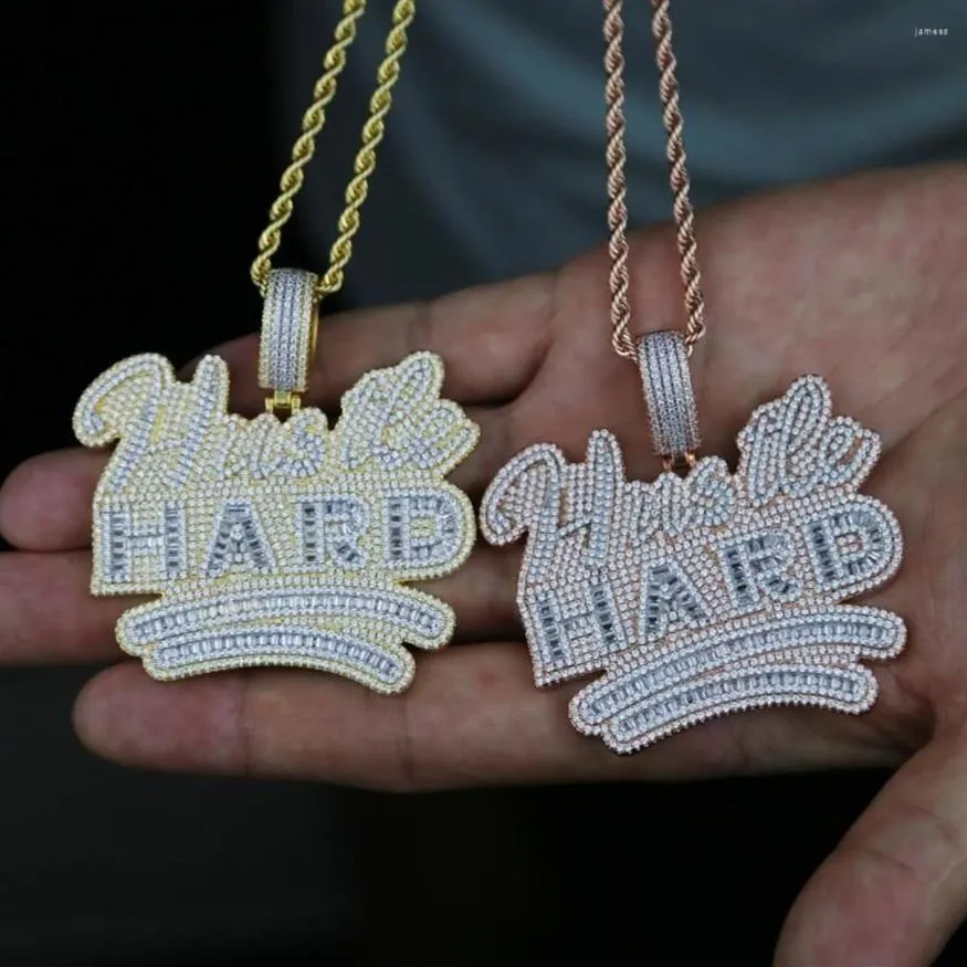 Ketten Ganzes Design Große Big Hustle Hard Letter Charm Anhänger mit voller CZ gepflasterter Seilkette Halskette für Männer Junge Punk Hip Hop3256