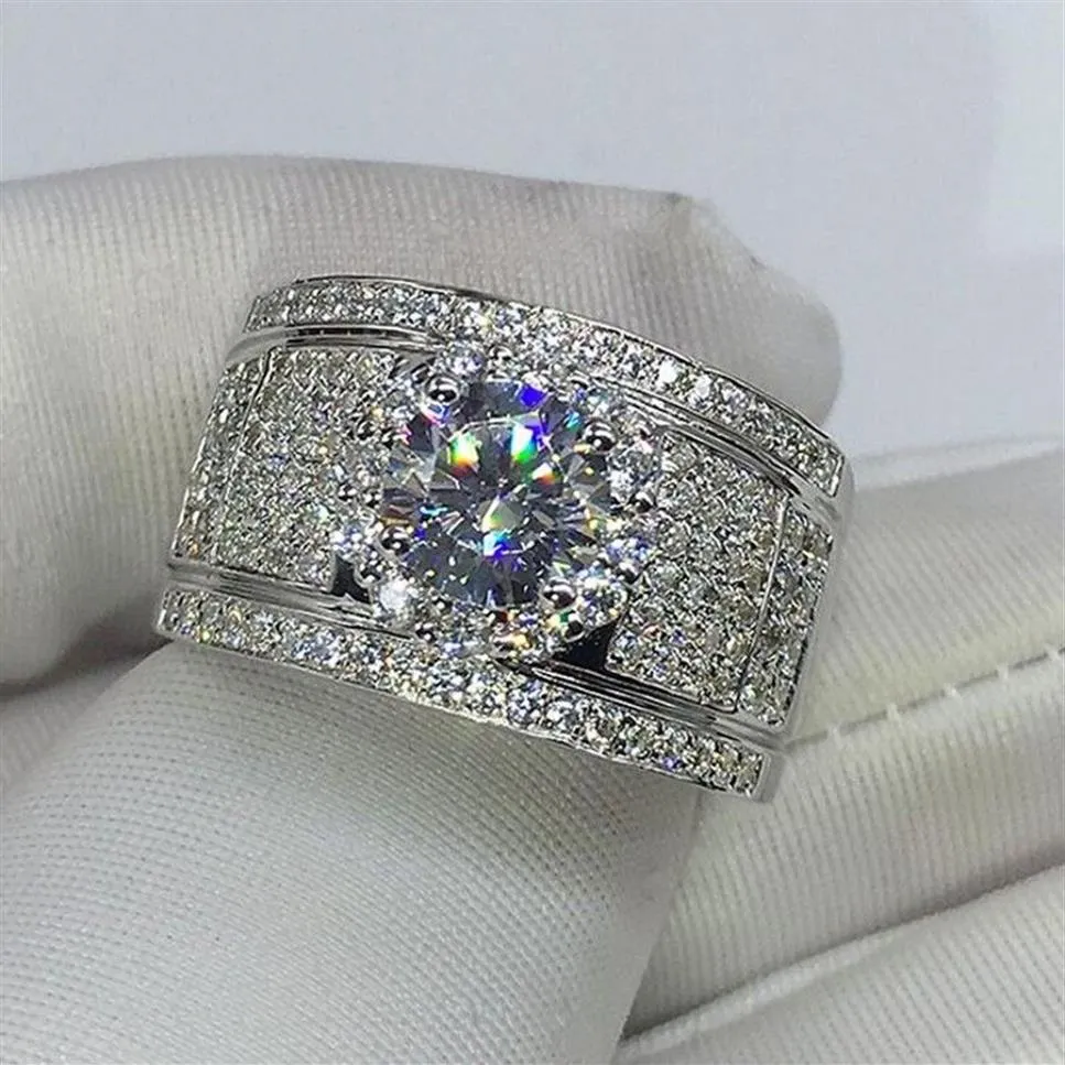 Choucong nova chegada deluxe jóias 925 prata esterlina corte redondo branco topázio cz diamante pedras preciosas feminino casamento banda rin2661