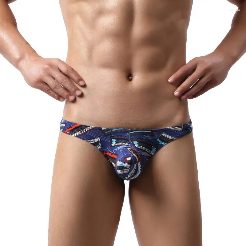 Underpants Men's Thong Cartoon Printed Personality Briefs U Convex Pouch Low Waist Elasticity Panties Breathable Comfortable Men Underwear