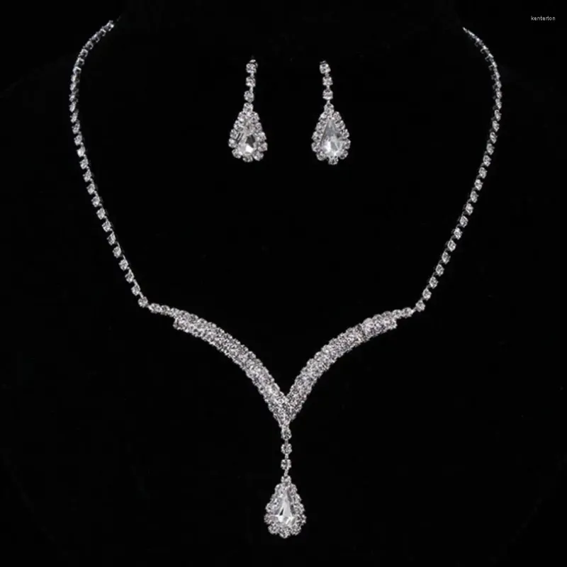 Necklace Earrings Set Women Drop Dainty Elegant Wedding Jewelry Shiny Waterdrop Pendant Stud For Bride