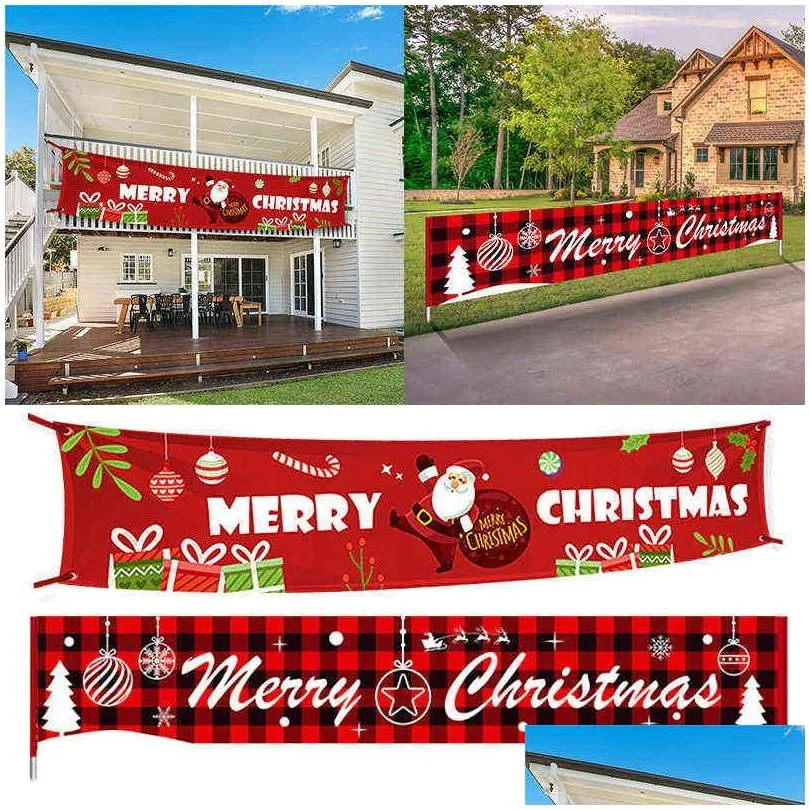 Dekoracje świąteczne Dekoracje świąteczne 300x50 cm Oxford Cloth Banner Bunting Merry Decor Świąteczny impreza dom na zewnątrz Układ sceny x dhdvg