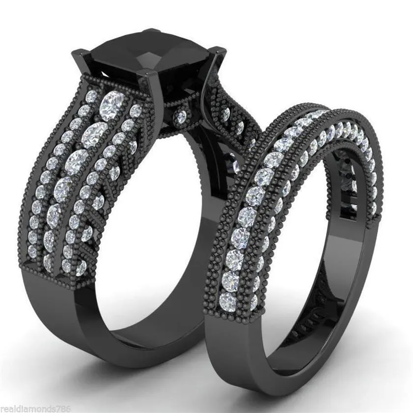 Storlek5 6 7 8 9 10 Victoria Weick Vjewelry 14kt svart guld fylld Sapphire Zirconia Gold Women Wedding Engagement Bridal Ring S282U