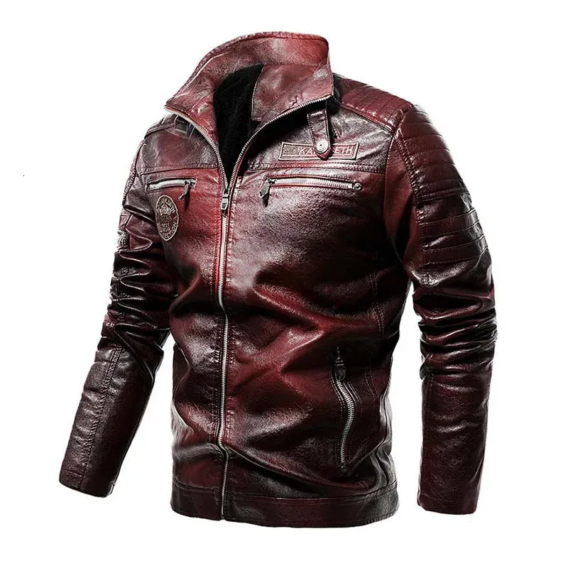 Männer Leder Faux Mcikkny Mode Winter Pu Jacken Stehkragen Fleece Gefüttert Outwear Mäntel Für Männliche Größe L 4XL windschutz 231020