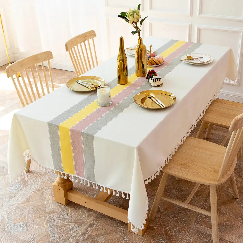 Table Cloth Tablecloth for Rectangular Round Linen Cotton Gingham Check Party Decoration Wedding Birthday Buffet 231020