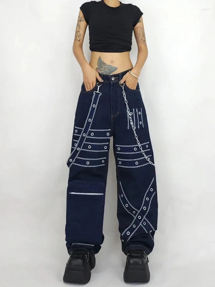 Damesjeans WeiYao Punk Stijl Lint Y2k Streetwear Hoge Taille Zak Met Rits Denim Cargo Broek Harajuku Koreaanse Mode Damesbroeken