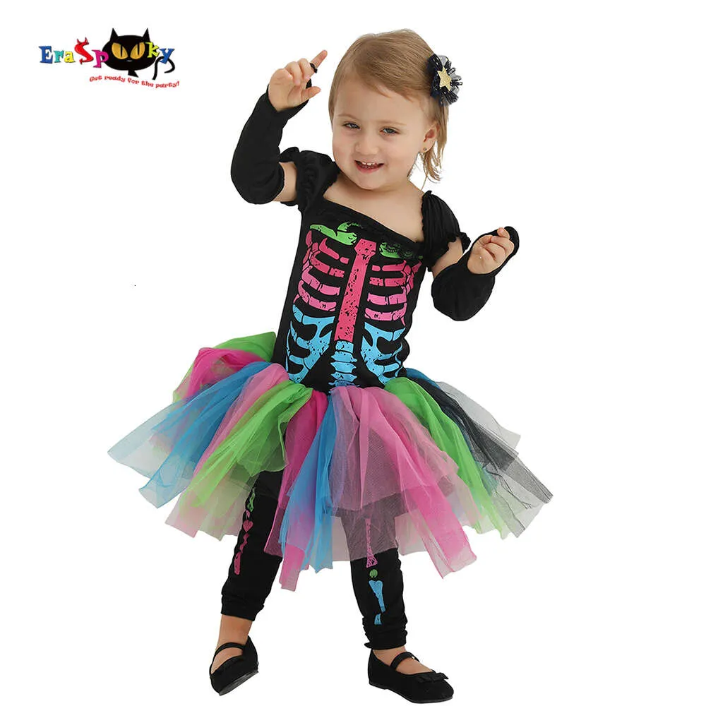 Cosplay Eraspooky 2-4T Criança Esqueleto Tutu Vestido Assustador Traje de Halloween para Crianças Bebê Menina Punky Bone Cosplay Carnaval Outfitcosplaycosplay