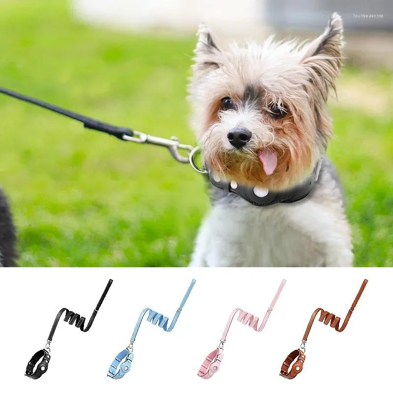 Dog Collars Heavy Duty Leash And Collar Set Personalised Pet Rope Leather For Airtag With Metal Buckle Small Medium