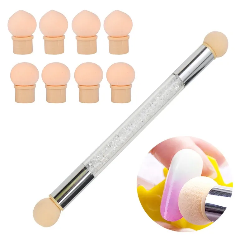 Makeup Tools Doubled Gradient Shading Pen Doting Brush Head Sponge Rhinestone Handle Nagel Art Målningsverktyg 231020