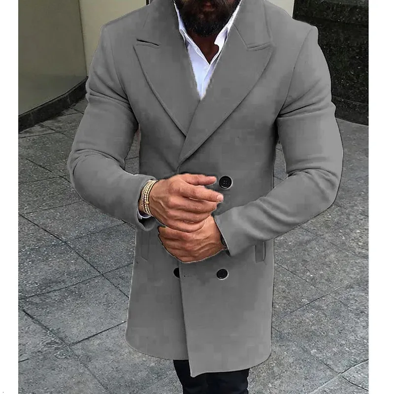 Men's Wool Blends Wepbel Jackets Trench Outwear Autumn Coats Coat Fashion Double Breasted Woolen Solid Color Long Sleeve 231019