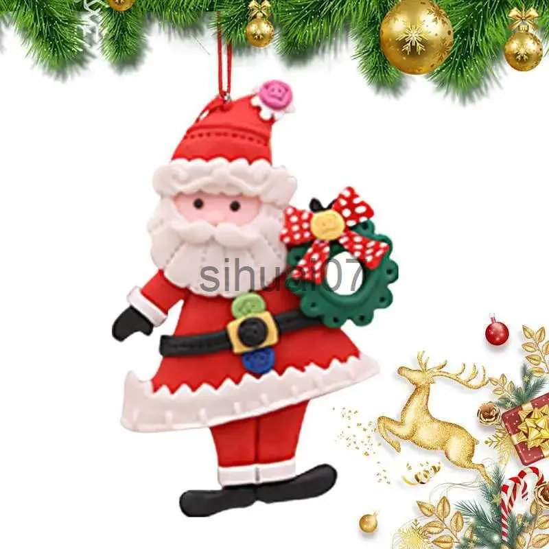 Christmas Decorations Santa Claus Ornaments Christmas Tree Pendant Mini Soft Clay Santa Claus With Lanyard Cute PVC Christmas Pendant For Friends x1020