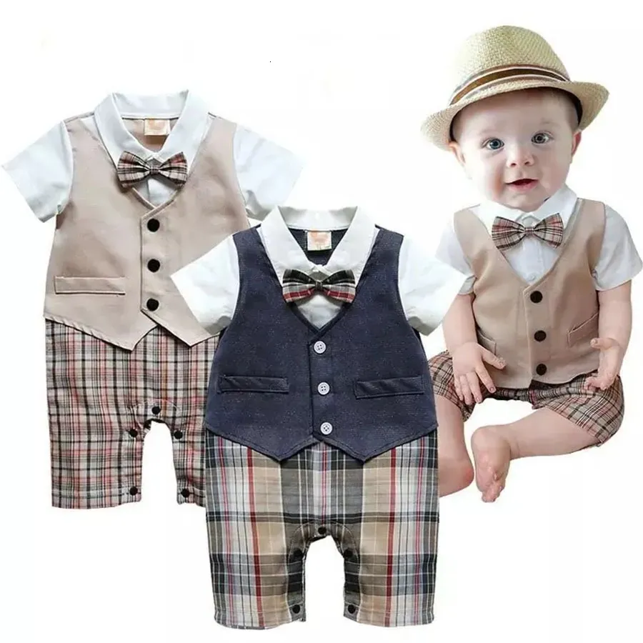 Rompers Gentleman Style Baby Style krótkie rękawowe i impreza ubrania dla chłopców w kroju Romper Ubrania 231020