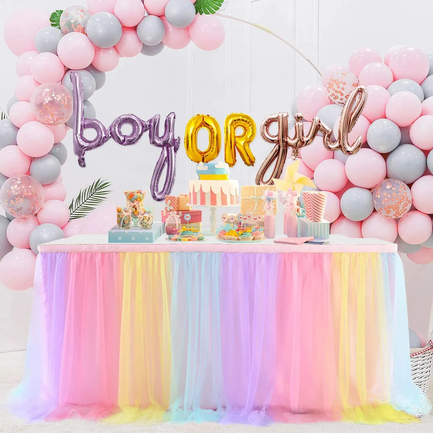 Other Festive Party Supplies 183X77CM Rainbow Tulle Table Skirt Color Table Skirting for Unicorn Theme Decoration Party Birthday Baby Shower Gender Reveal 231019