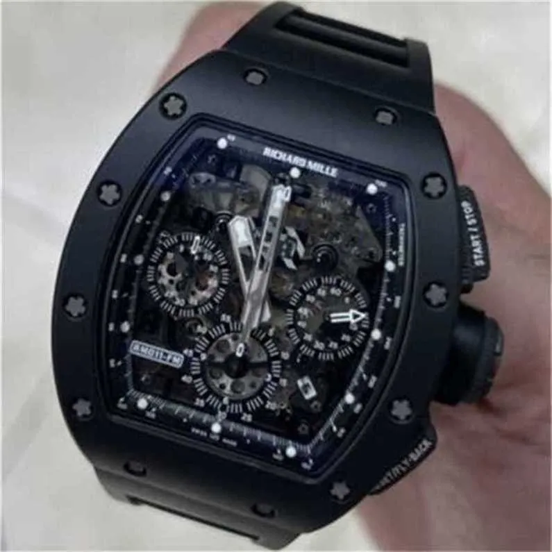 Richarmill Watch Tourbillon Automatic Mechanical Wlistwatches Swiss Men's Watches RM011 Black Phantom Pvd Ceramic Carbon Rubber Watch WN-X6IK